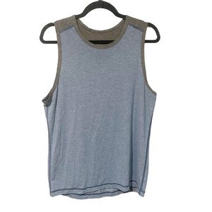 Lululemon Mens Size M Blue Grey Colorblock Sleeveless Tank Workout Athletic Top.